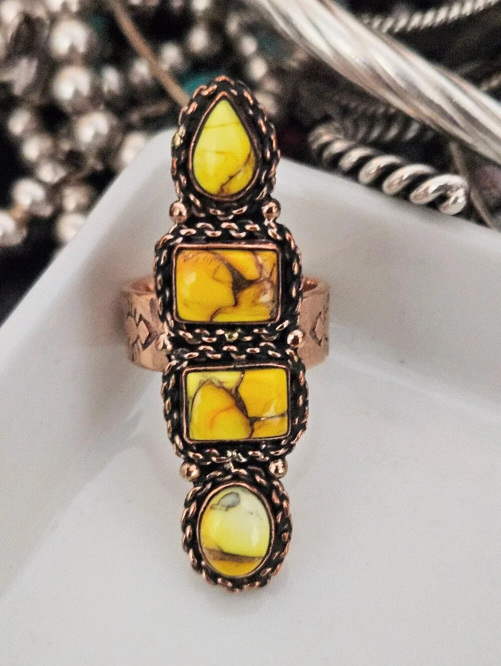 HONEY DAHLIA TURQUOISE RING COPPER ADJUSTABLE SIZE 6 - 9